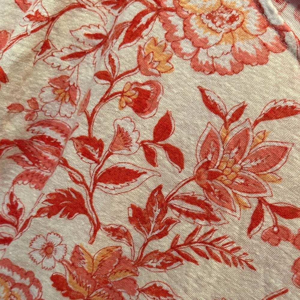 Rachel Zoe Coral and Cream Floral Short Sleeve Tee 100% Linen Size XL - Picture 3 of 6